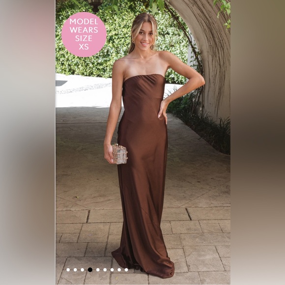 NWOT  SHOW ME YOUR MUMU-Taylor Tube Maxi Dress Color:Chocolate Satin Size: XL - Picture 3 of 10